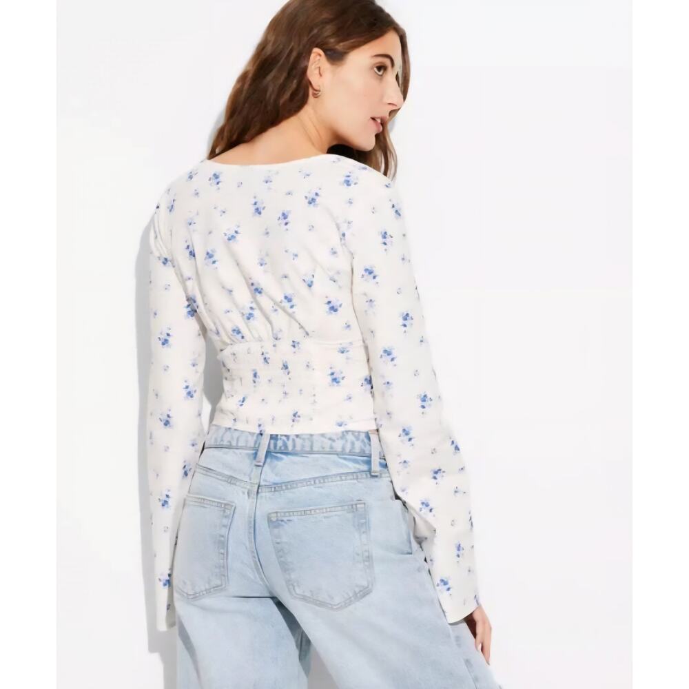 NWT XXL floral milkmaid crop peasant midi top long sleeve cottagecore coquette - Picture 4 of 10